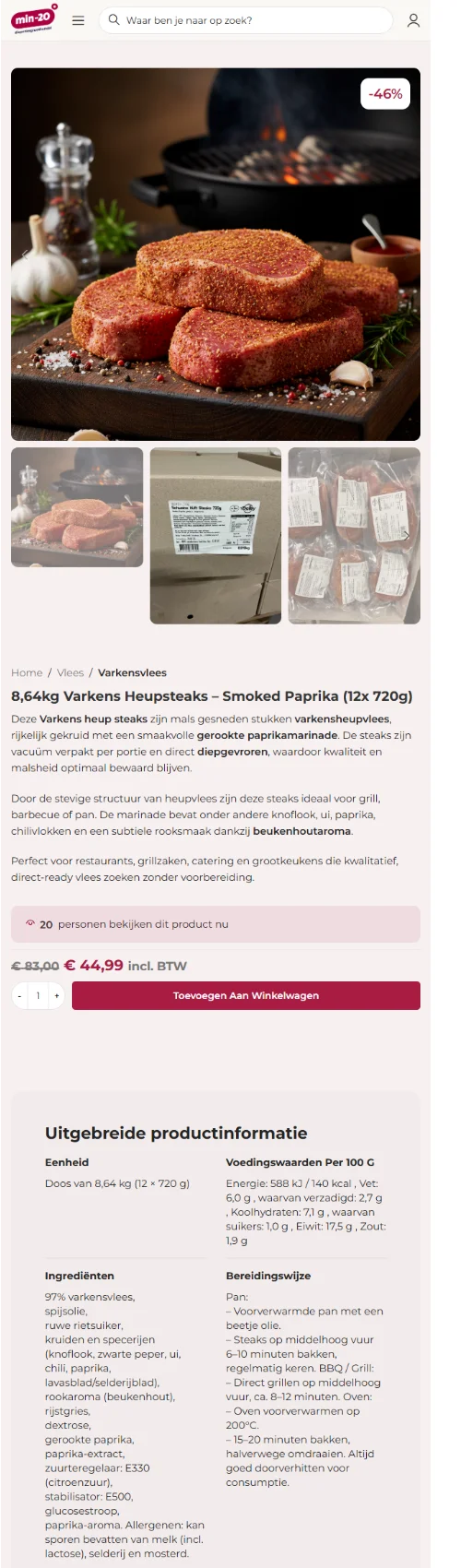Min Twintig webshop op mobiel